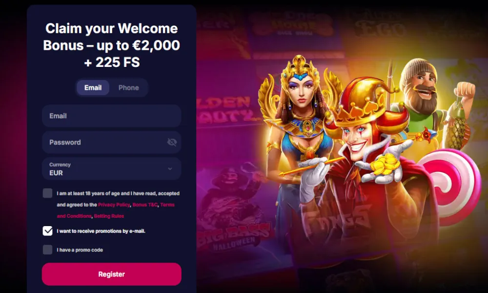 NV Casino registration form and welcome bonus promotional offer